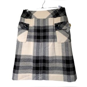 Talbots NWT-$78 Plaid Women's Skirt Tweed Wool Blend Cream Black Pockets Sz. 4P